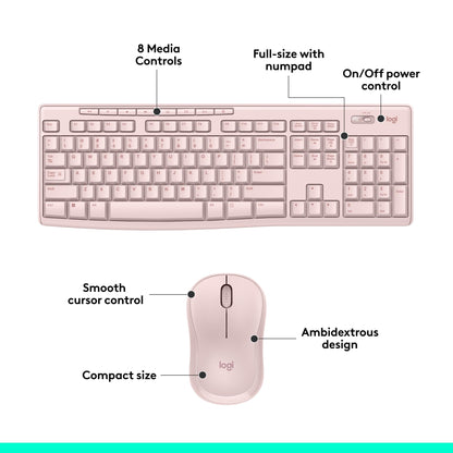 Logitech MK270 Wireless Keyboard and Mouse Combo for Windows, 2.4 GHz Wireless, Compact Mouse, 8 Multimedia and Shortcut Keys, 2-Year Battery Life, for PC, Laptop - Rose 🍁 All In One Marketplace Canada