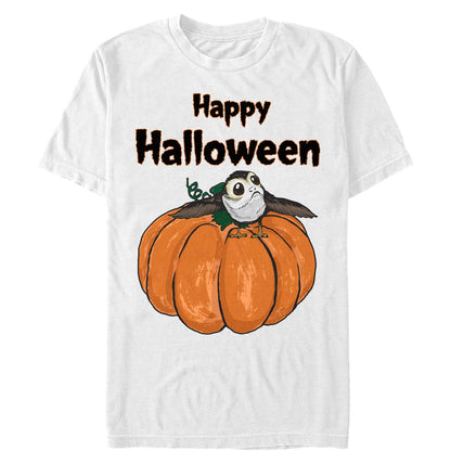 STAR WARS Licensed Halloween PORG on a Pumpkin Men's Tee, White, xx-Large