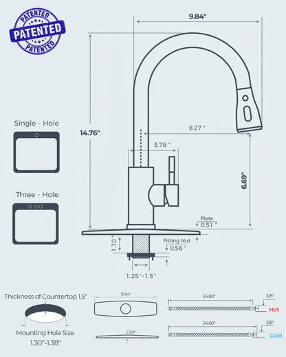 FORIOUS Kitchen Faucets with Pull Down Sprayer, Brushed Nickel, High Arc Single Handle Classic Stainless Steel Sink Faucet 1 or 3 Hole, Suitable for Farmhouse Camper Laundry Rv Bar 🍁 All In One Marketplace Canada