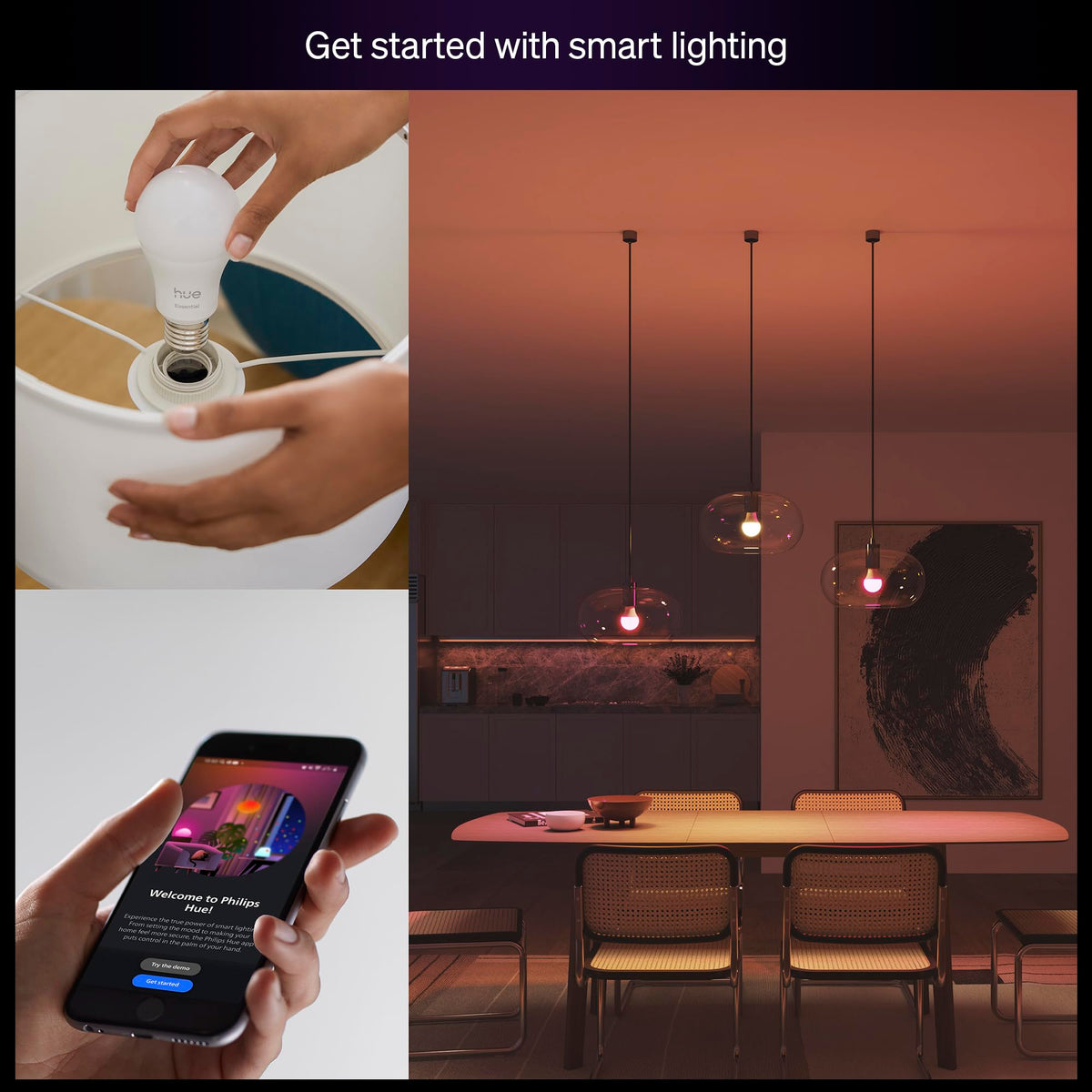 Philips Hue Essential Smart LED A19 Bulb, White and Color Ambiance, E26 Base, 8.8W, 2200K-6500K, 800 Lumens, Dimmable, Works with Alexa, Google Assistant, and Apple Home, 1 Pack 🍁 All In One Marketplace Canada