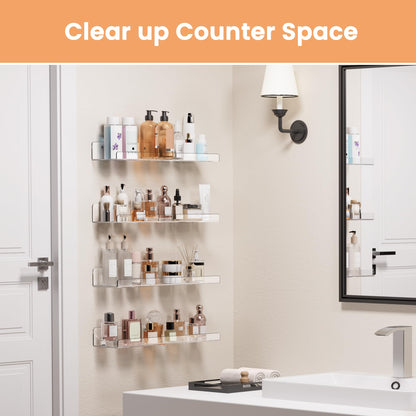 upsimples Clear Acrylic Shelves for Storage, 15" Floating Shelves Wall Mounted for Kids Bookshelf/Display Ledge for Bedroom, Living Room, Bathroom, Kitchen, Set of 4 🍁 All In One Marketplace Canada