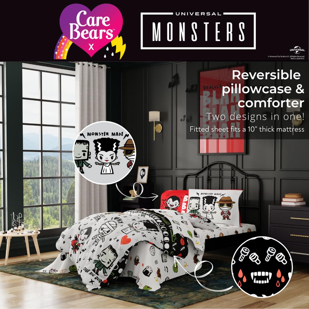 Universal Little Monsters Halloween Full Bed Set – Super Soft & Cozy 5 Piece Reversible Comforter and Sheet Set Featuring Snoopy & Charlie Brown, (Officially Licensed Product) by Franco