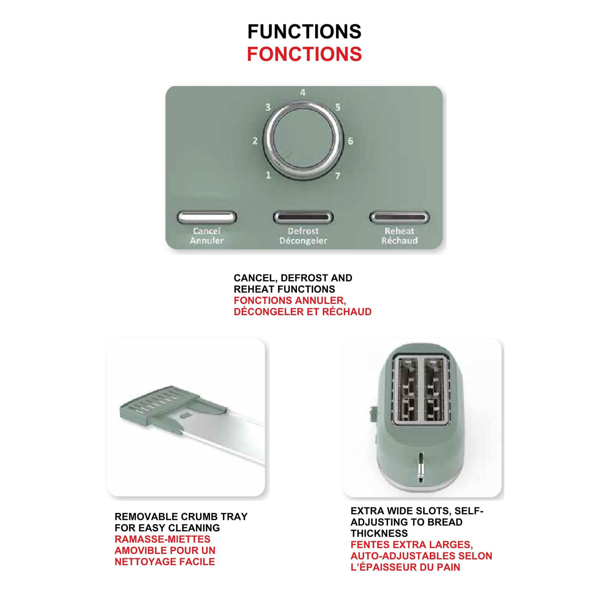 Starfrit 2-Slice Toaster – 7 Adjustable Browning Levels – Removable Tray – 850W - Sage 🍁 All In One Marketplace Canada