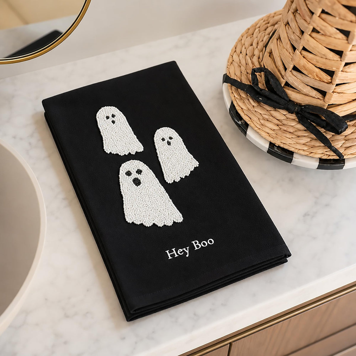 Mud Pie Halloween Bead Towel, Ghost, 26" x 14"
