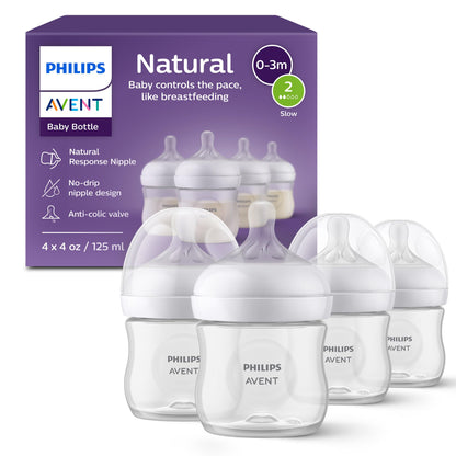 Philips Avent Natural Baby Bottles with Natural Response Nipples (Slow Flow, Flow 2), 4oz, 4-pack, SCY900/04 🍁 All In One Marketplace Canada