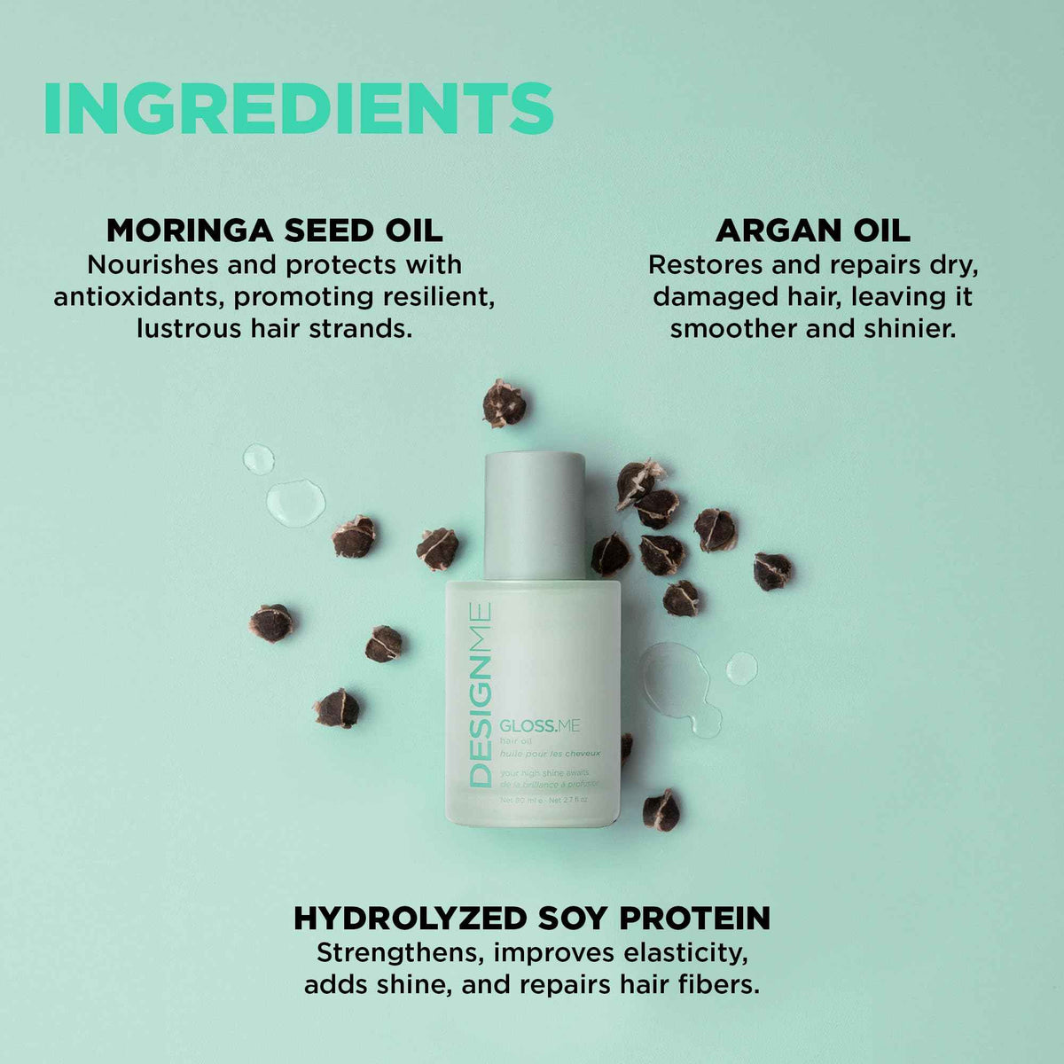 Design.Me GLOSS.ME Hair Oil - Anti Frizz Hair Serum - Heat Protection, Smooths Dry Ends - Adds Shine, Smoothens & Hydrates with Argan Oil - For Straight, Wavy & Curly Textures - No Paraben & Sulfate 🍁 All In One Marketplace Canada