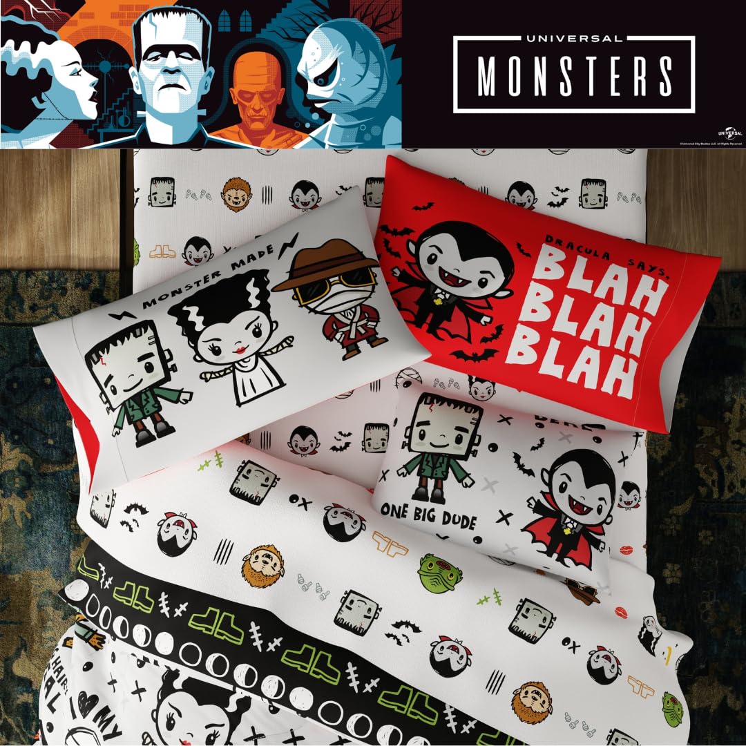 Universal Little Monsters Halloween 5 Piece Twin Bedding Set - Super Soft Cozy Reversible Comforter and Sheet Set with Sham, (Officially Licensed Product) by Franco