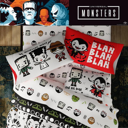 Universal Little Monsters Halloween 5 Piece Twin Bedding Set - Super Soft Cozy Reversible Comforter and Sheet Set with Sham, (Officially Licensed Product) by Franco