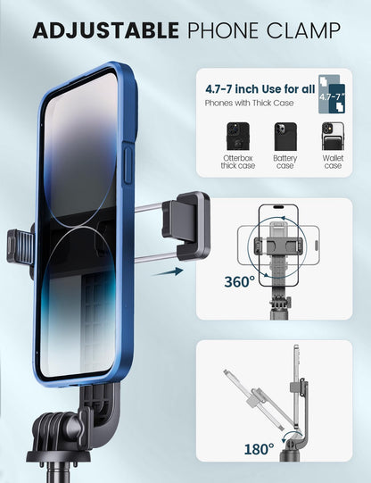 ANXRE Selfie Stick Tripod with Fill Light and Stable Base, Extendable Phone Tripod with Detachable Wireless Remote, 50" Travel Stand for Cell Phone Film & Vlog Compatible with iPhone Android Gopro 🍁 All In One Marketplace Canada