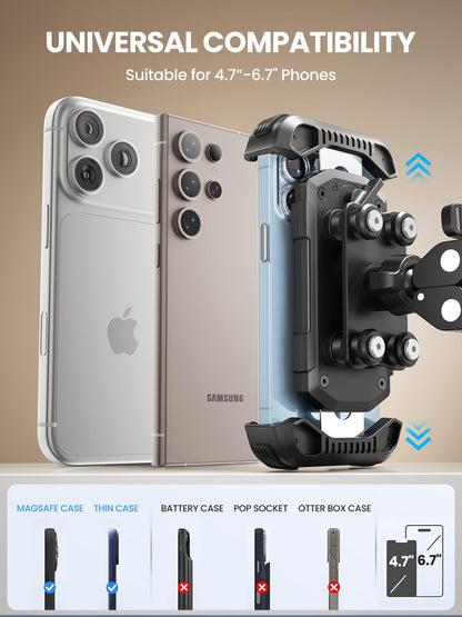 Tounee Bike Phone Mount Holder with Dual Vibration Dampener - Quick Release Handlebar Clip for Bicycle/Cycling, Upgraded Anti-Shock Design Fits iPhone 16/15/14 Pro Max & 4.7-6.7" Phones (Black) 🍁 All In One Marketplace Canada