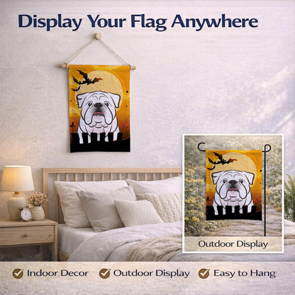Caroline's Treasures BB1778GF Halloween White English Bulldog Flag Garden Size, Small, Multicolor