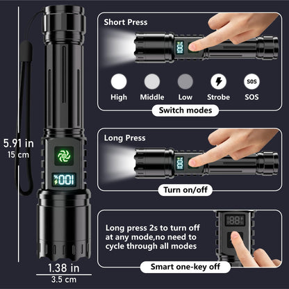 Rechargeable Flashlight 2 Pack, 990000 High Lumens LED Flash Light, Brightest Zoomable Lampe with LCD Digital Display, 5Modes Super Bright Flashlights, Powerful Tactical Flashlight for Outdoor, Gift 🍁 All In One Marketplace Canada