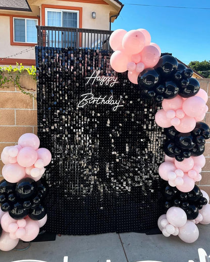 Black Shimmer Wall Backdrop Square Sequin Shimmer Backdrop for Birthday Anniversary Wedding Engagement Halloween Backdrop Decoration (24 Panels)