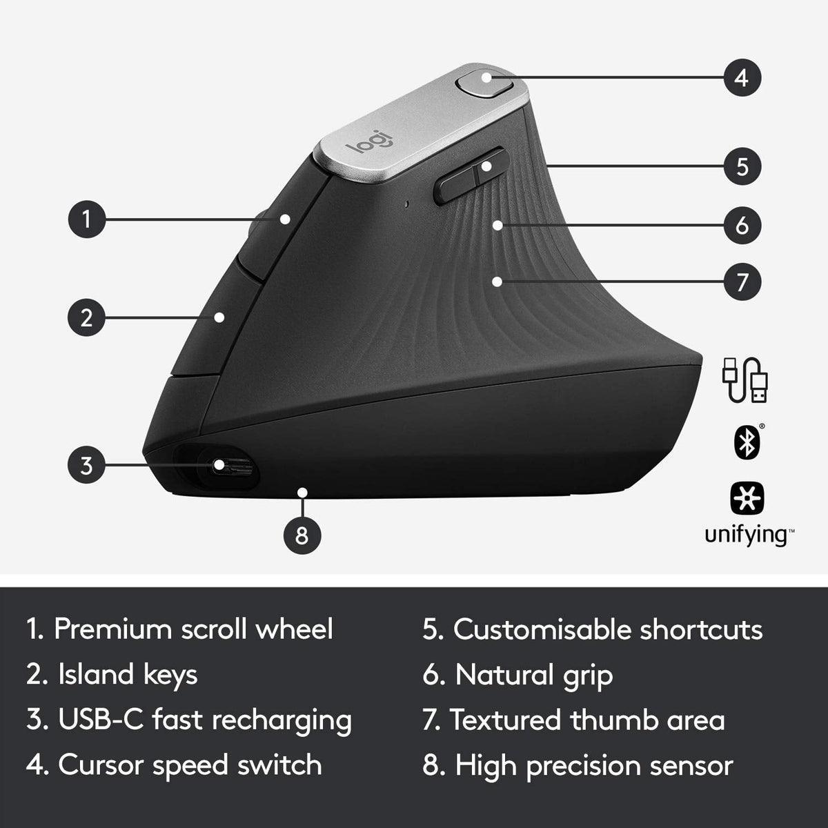 Logitech MX Vertical Wireless Mouse – Ergonomic Design Reduces Muscle Strain, Move Content Between 3 Windows and Apple Computers, Rechargeable, Graphite 🍁 All In One Marketplace Canada