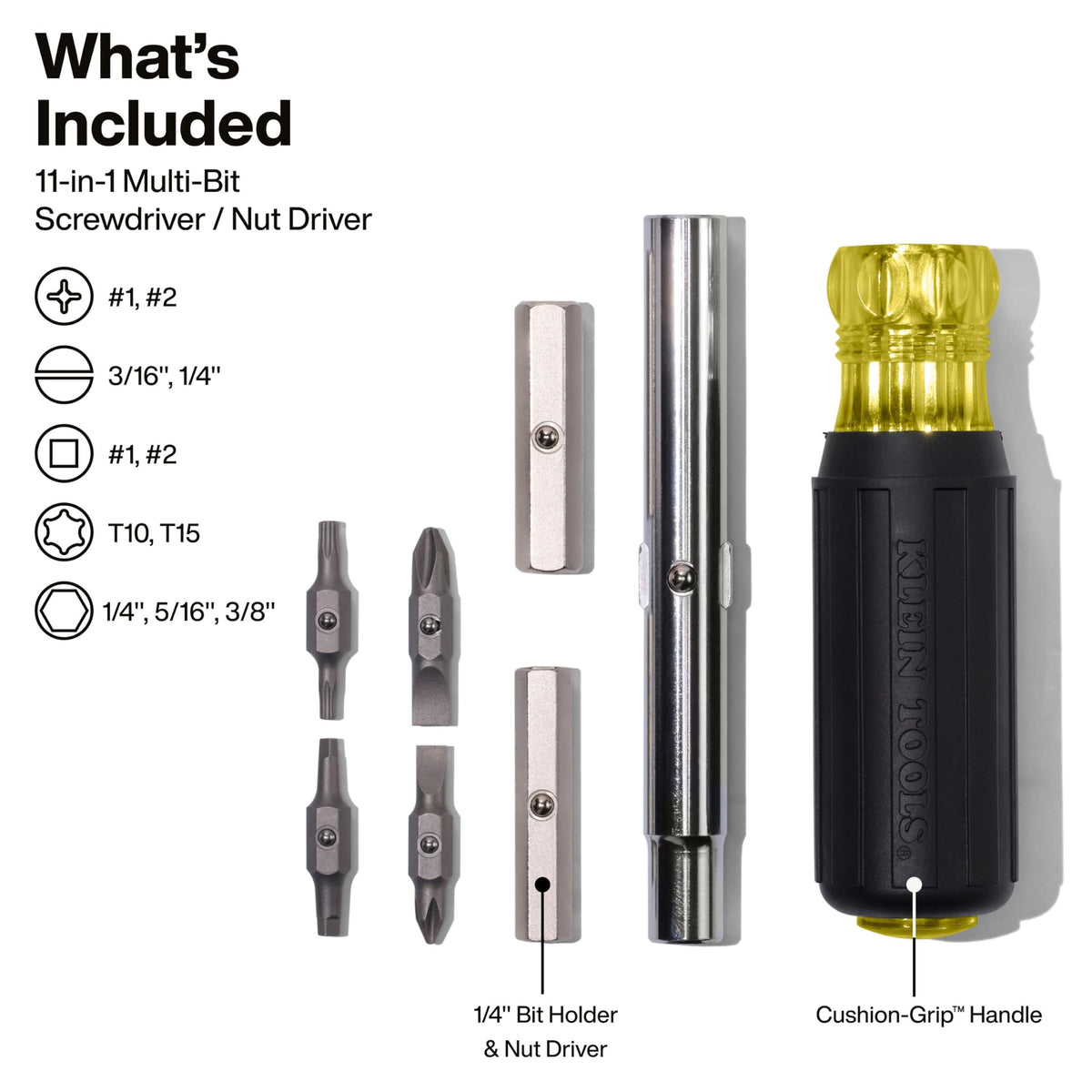 Klein Tools 32500 11-in-1 Screwdriver/Nut Driver Set, 8 Bits (Phillips, Slotted, Torx, Square), 3 Nut Driver Sizes, Cushion Grip Handle 🍁 All In One Marketplace Canada