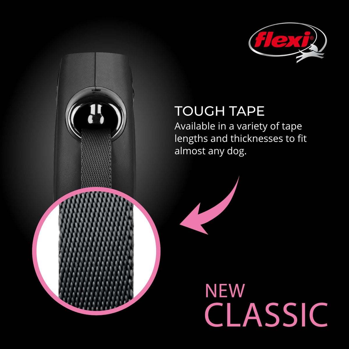 FLEXI New Classic Retractable Dog Leash (Tape) 26 feet, Large, Black 🍁 All In One Marketplace Canada