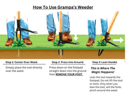 Grampa's Weeder - The Original Stand Up Weed Puller - Made with Real Bamboo & Steel Head Design - Easily Remove Weeds While Saving Your Knees & Back 🍁 All In One Marketplace Canada