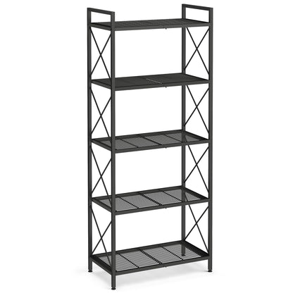 SONGMICS 5-Tier Metal Storage Rack, Shelving Unit with X Side Frames, Dense Mesh, 12.6 x 23.6 x 57.3 Inches, for Entryway, Kitchen, Living Room, Bathroom, Industrial Style, Ink Black UBSC165B01 🍁 All In One Marketplace Canada