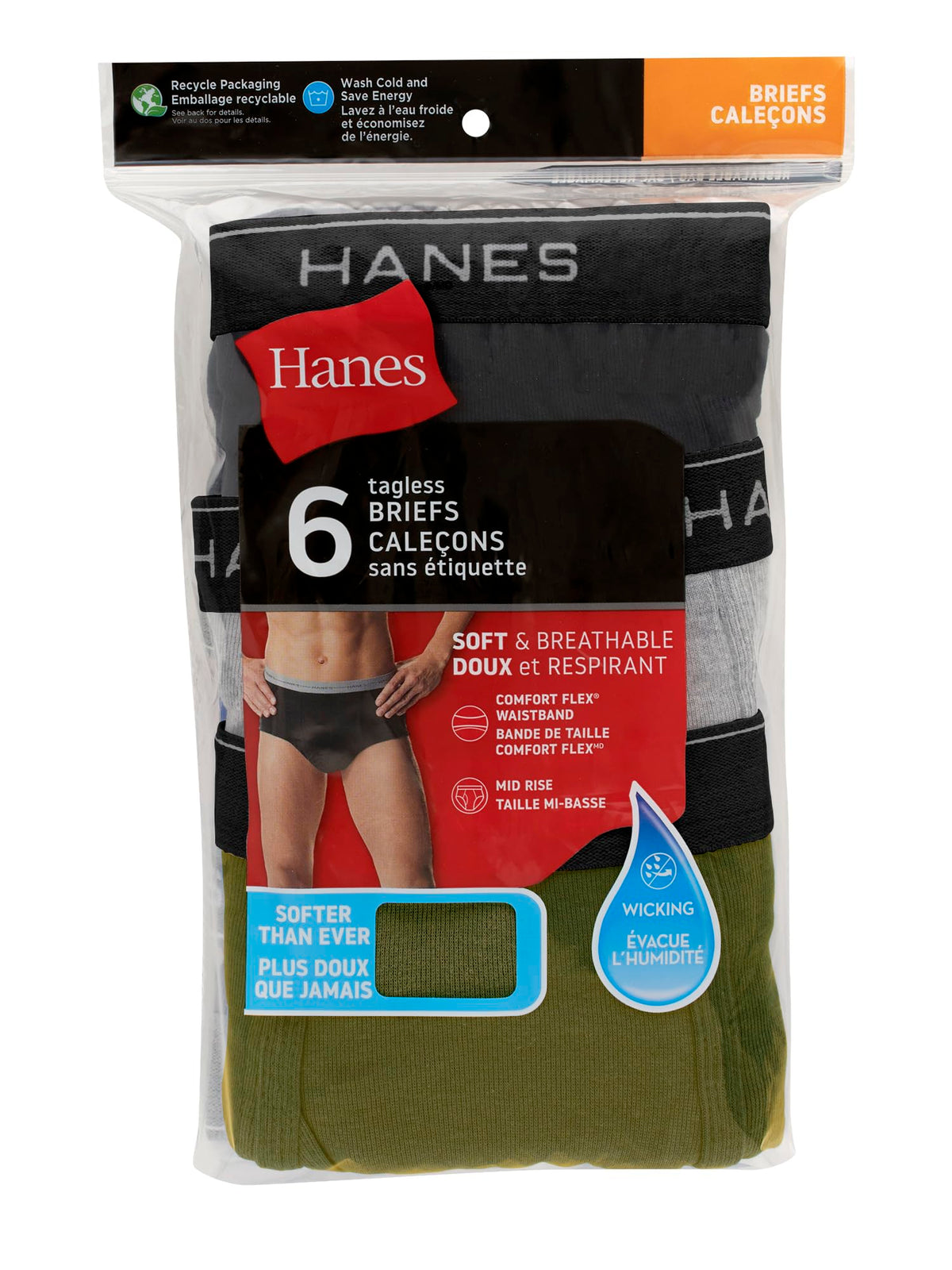 Hanes Men's Plus-Size 6-Pack Freshiq Exposed Waistband Mid-Rise Brief, Dyed Underwear, - Assorted Briefs, Assorted, XX-Large US 🍁 All In One Marketplace Canada