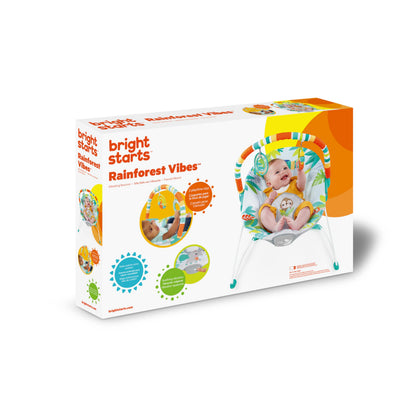 Bright Starts Rainforest Vibes 3-Point Harness Vibrating Baby Bouncer with -Toy bar 🍁 All In One Marketplace Canada