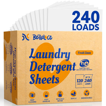 Laundry Detergent Sheets (240 Loads) - Space-Saving, Hypoallergenic,Travel-Friendly,Deep Cleaning, Fresh Linen Scent, Plastic-Free, Eco-Conscious, Paraben-Free, No Mess, Fast Dissolve 🍁 All In One Marketplace Canada
