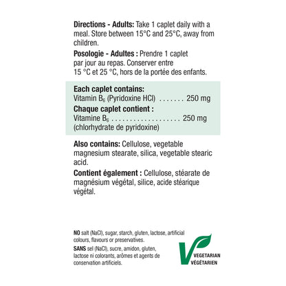 Jamieson Vitamin B6 250 mg, Pyridoxine HCl, Helps Prevent Vitamin B6 Deficiency, Supports Energy Production and Metabolism. Vegetarian, Gluten-Free, 100 Caplets, Proudly Canadian 🍁 All In One Marketplace Canada