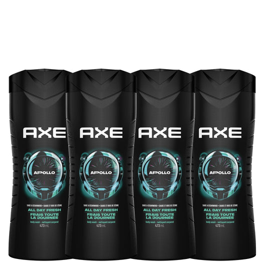 AXE Apollo Men's Body Wash for All Day Freshness, Sage & Cedarwood, with 100% Plant-Based Moisturizers, 473ml (Pack of 4) 🍁 All In One Marketplace Canada