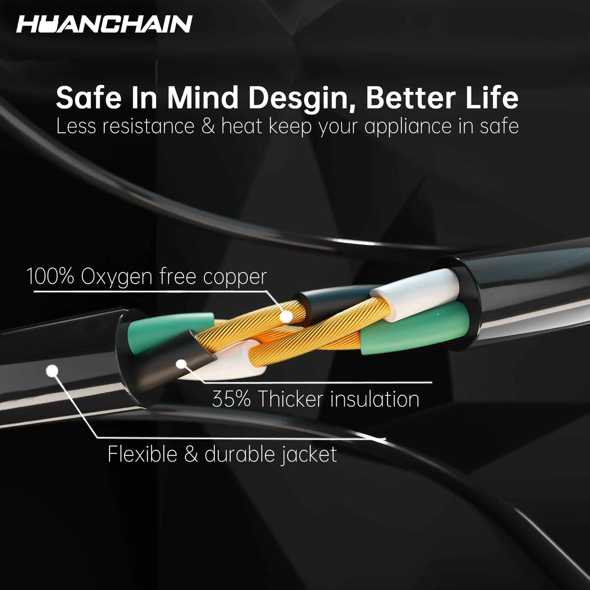 HUANCHAIN Indoor Outdoor Black Extension Cord 50 ft Waterproof, 16/3 Gauge Flexible Resistant Appliance Extension Cord Outside, 13A 1625W 16AWG SJTW, 3 Prong Electric Cable, ETL 🍁 All In One Marketplace Canada