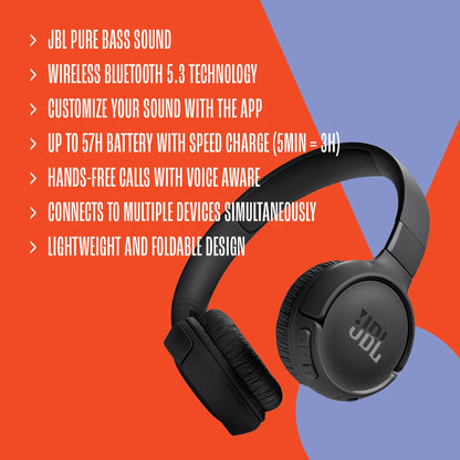 JBL Tune 520BT - Wireless On-Ear Headphones, Up to 57H Battery Life and Speed Charge, Lightweight, Comfortable and Foldable Design, Hands-Free Calls with Voice Aware (White) 🍁 All In One Marketplace Canada