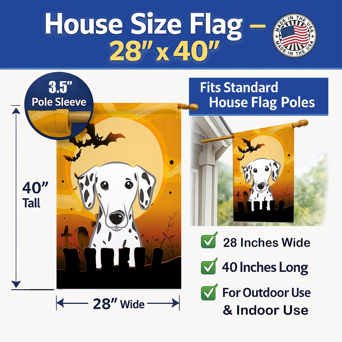 Caroline's Treasures BB1768CHF Halloween Dalmatian Canvas House Size Flag, Multicolor, Large