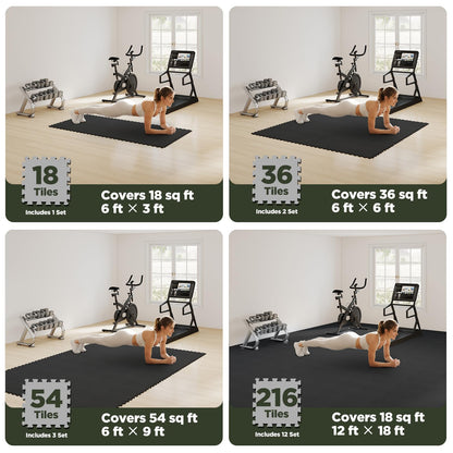 AIRHOP 12x12In Thick 18 Tiles Gym Floor Mat, High-Density EVA Foam Puzzle Gym Mat, Interlocking Foam Floor Tiles for Home Gym Exercise Equipment, Play Workout Garage Kitchen Flooring 🍁 All In One Marketplace Canada