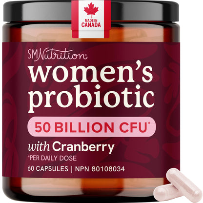 Womens Probiotic with Cranberry | 50 Billion CFU for Gut Health, Bloating Relief & Digestive Support | With Cranberry for Vaginal Health | Gut Health Supplements for Women | Made in Canada | 60 Ct. 🍁 All In One Marketplace Canada