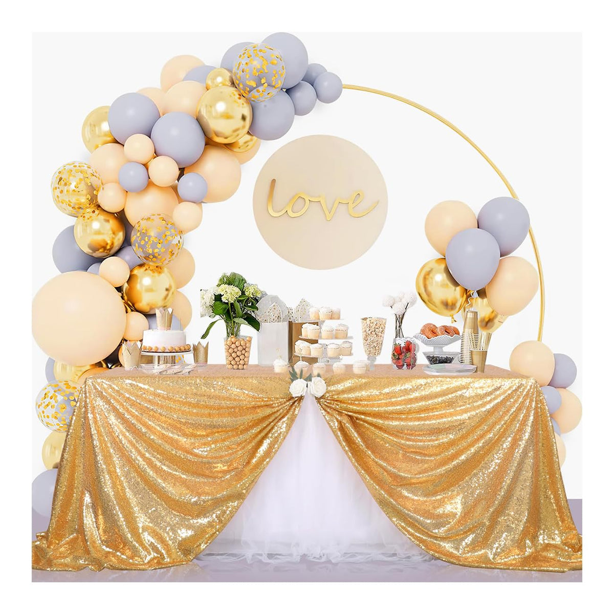 B-Cool Gold Sequin Tablecloth Party Glitter Tablecloth Sparkly Table Cloth 60x102 Inches Rectangle Classy Elegant Tablecloth for Christmas Halloween Theme Parties Table Decorations