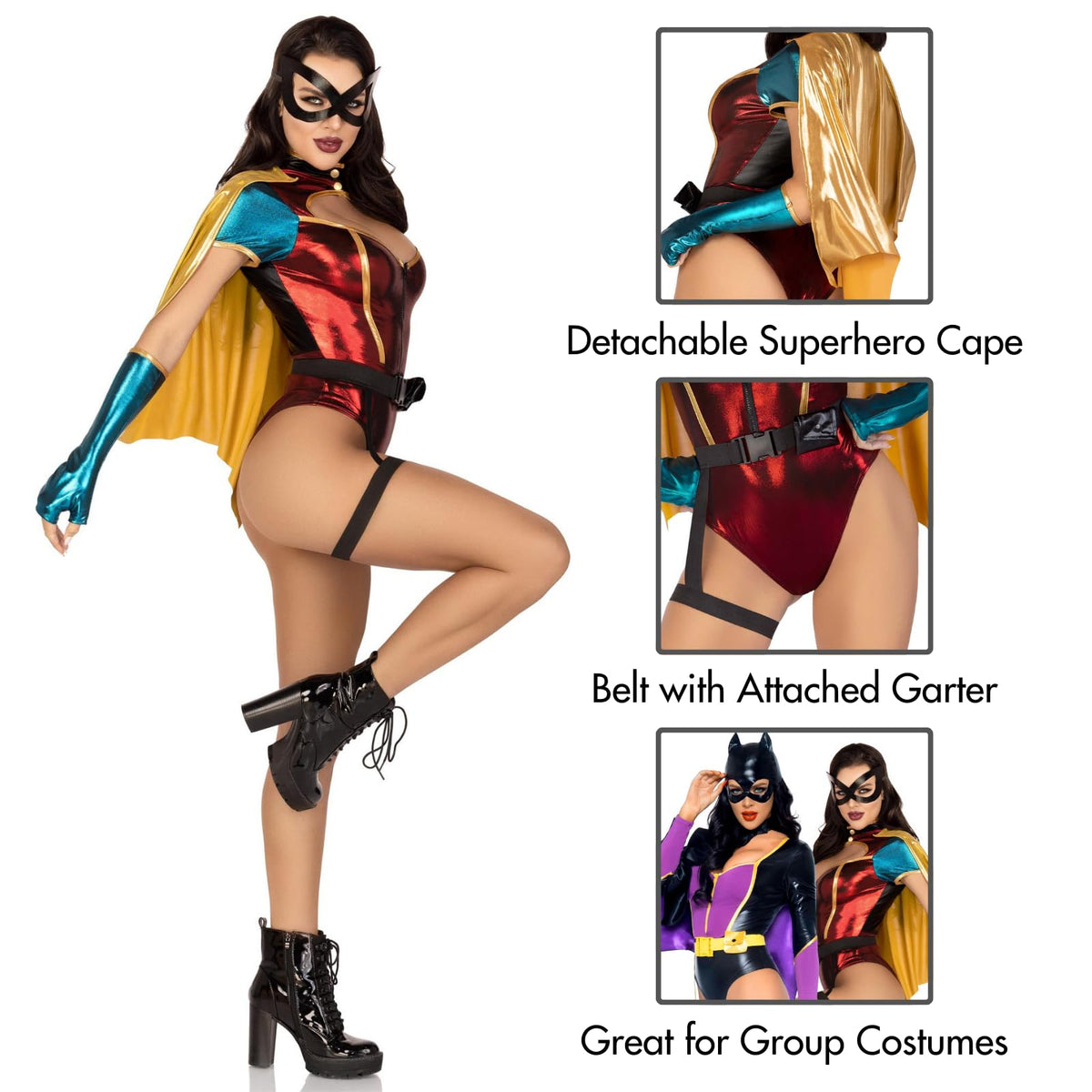 Leg Avenue Women’s 5 PC Sultry Sidekick Halloween Costume with Cape and Gloves, X-LARGE
