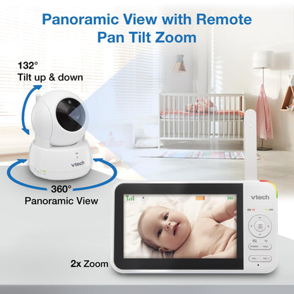 VTech VM924-2 Pan & Tilt Video Baby Monitor with 2 Cameras, 5" LCD Screen, Up to 17 Hrs Video Battery Life(2600 mAh), 1.33x Zoom, Night Vision, Best-in-Class 1000ft Range, Soothing Sounds, 2-Way Talk 🍁 All In One Marketplace Canada
