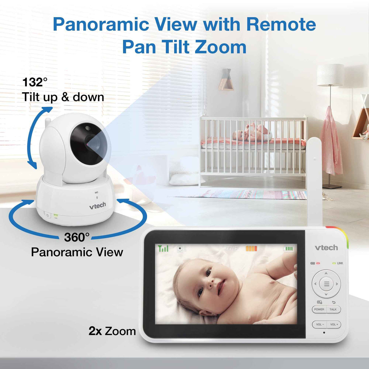 VTech VM924 Pan & Tilt Video Baby Monitor, 5" LCD Screen, Up to 17 Hrs Video Battery Life, Plug & Play, 1.33x Zoom, Night Vision, Up to 1000ft Range, Soothing Sounds, 2-Way Talk, Secured Transmission 🍁 All In One Marketplace Canada