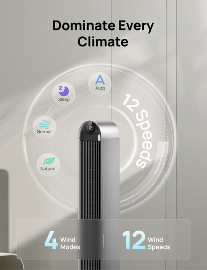 DREO Pilot Max 120° Oscillating Tower Fan, 42 Inch Bladeless Fan for Bedroom, 25dB Quiet DC Motor, Standing Fan with Remote, 12 Hyper Wind Speeds, 4 Modes, 12H Timer Floor Fans for Home Living Room 🍁 All In One Marketplace Canada