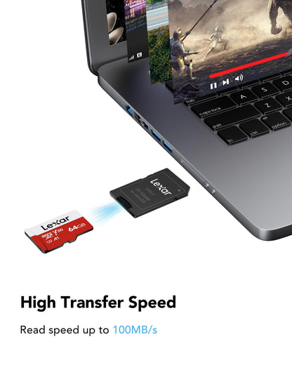 Lexar E-Series 64GB Micro SD Card, microSDXC UHS-I Flash Memory Card with Adapter, 100MB/s, C10, U3, A1, V30, Full HD, 4K UHD, High Speed TF Card 🍁 All In One Marketplace Canada