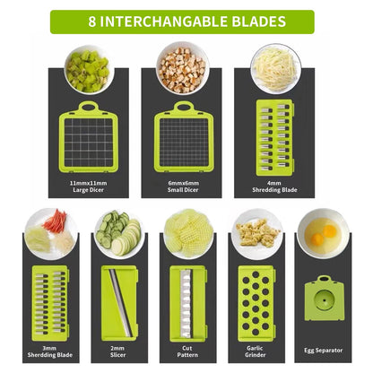 Vegetable Chopper Cutter Slicer Multifunctional 13-in-1 Food Veggie Onion Potato Fruit Chopper Cutter Dicer with Container, 8 Interchangable Blades, Hand Protector, Drain Strainer, Cleaning Brush 🍁 All In One Marketplace Canada