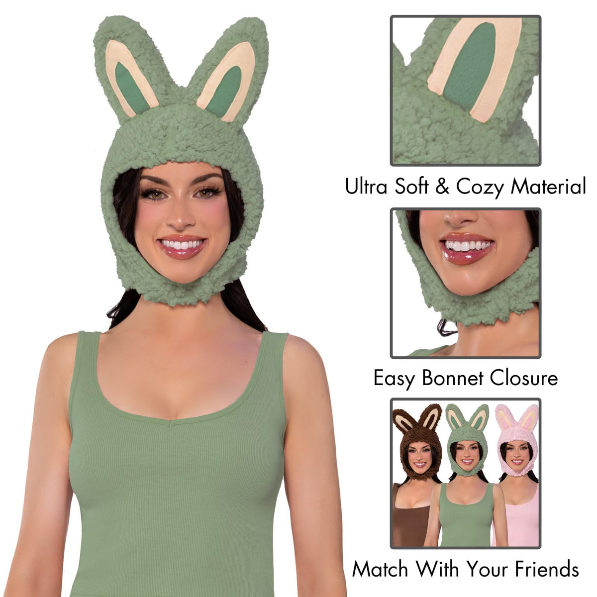 Leg Avenue Women's Halloween Costumes for Women Cute Bunny Monster Hood Animal Ears Bonnet, Green, One Size