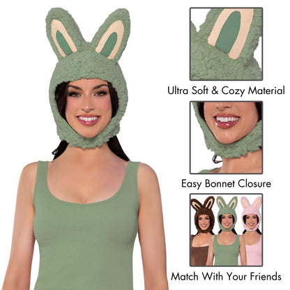 Leg Avenue Women's Halloween Costumes for Women Cute Bunny Monster Hood Animal Ears Bonnet, Green, One Size