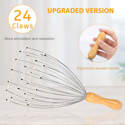 FREATECH 24 Fingers Head Massager Scalp Scratcher with Ergonomic Wooden Handle for Deep Relaxation and Stress Relief, Easy to Hold and Control, Perfect Body Relaxing Massage Tool 🍁 All In One Marketplace Canada