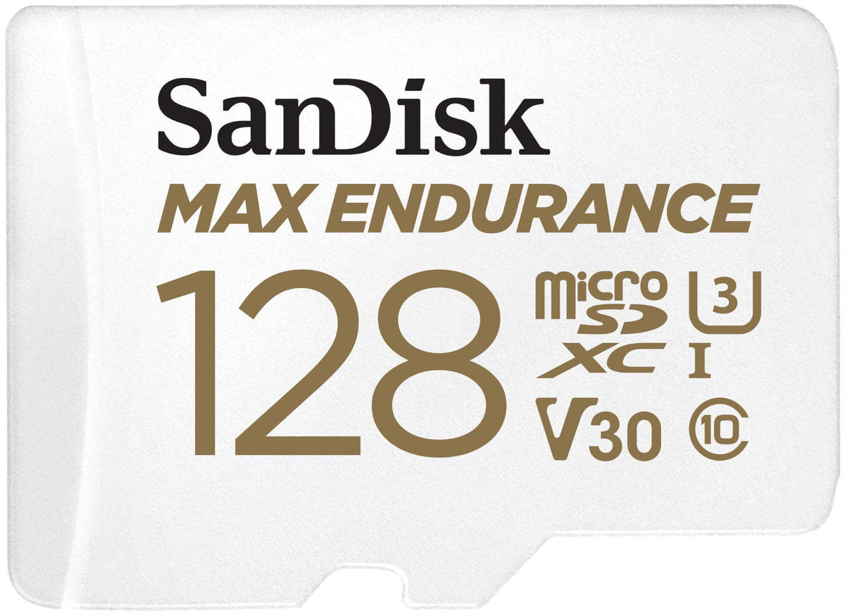 SanDisk 128GB MAX Endurance microSDXC Card with Adapter for Home Security Cameras and Dash cams - C10, U3, V30, 4K UHD, Micro SD Card - SDSQQVR-128G-GN6IA