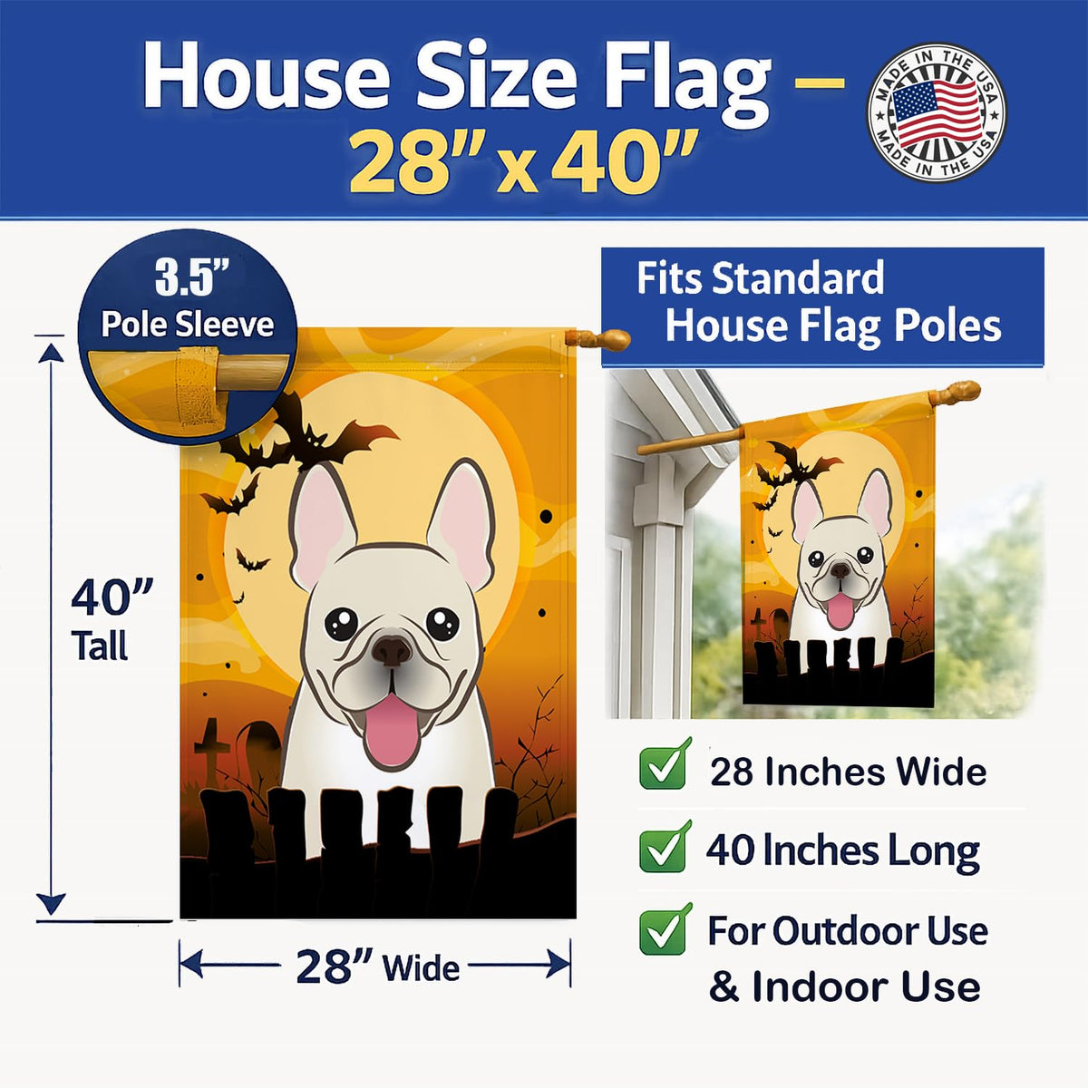 Caroline's Treasures BB1796CHF Halloween French Bulldog Canvas House Size Flag, Multicolor, Large