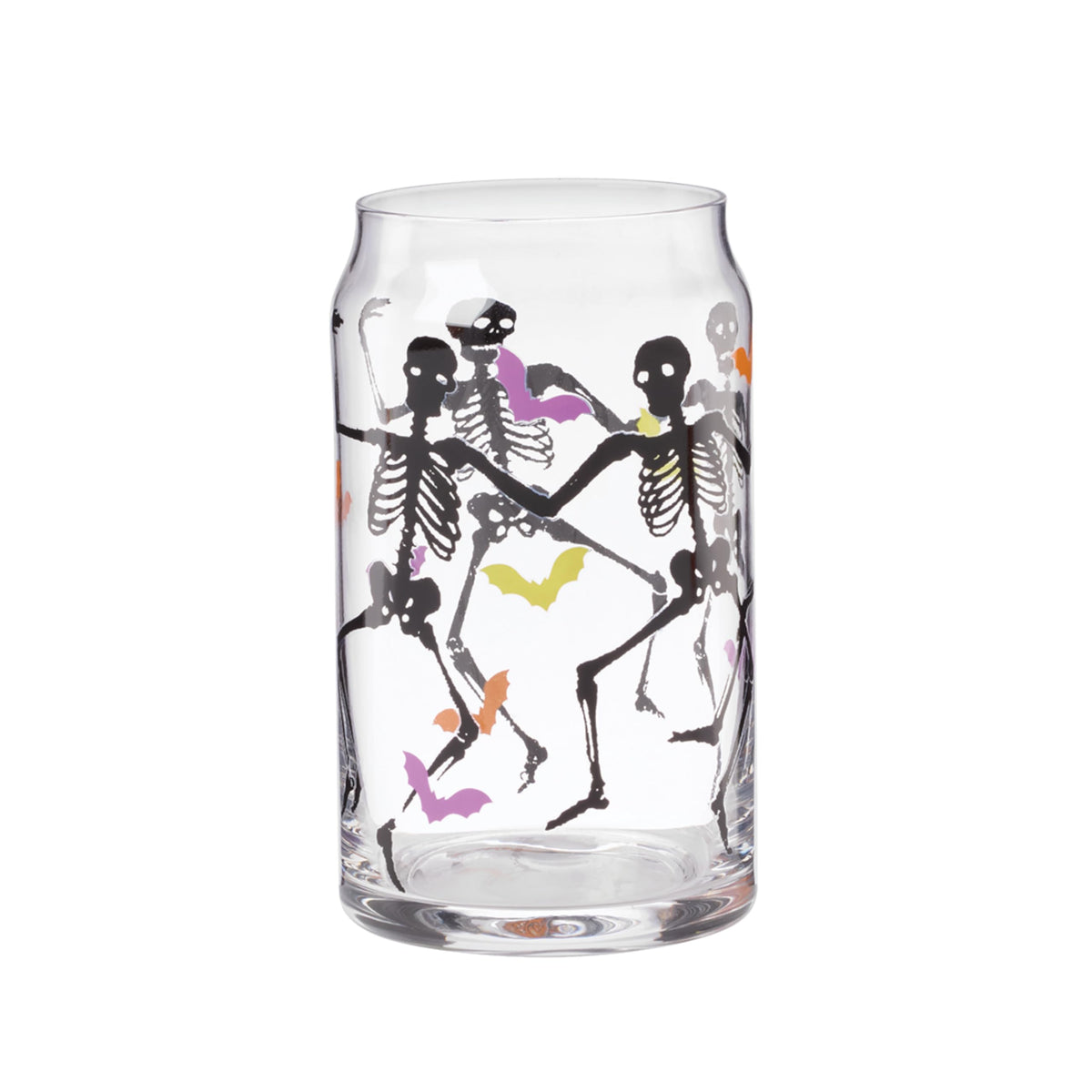 Cambridge Drinking Glasses, Halloween Harvest Can Cooler Glasses, Set of 12, Dishwasher Safe, Glass Cups, Spooky Iced Coffee Cups, Halloween Decor Spooky Scary Skeletons (Assorted, 12 Piece, 16 FL Oz)