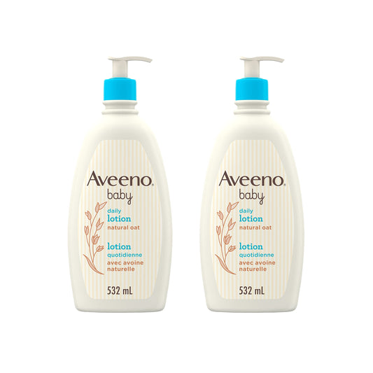 Aveeno Baby Lotion, Daily Moisturizing Cream for Sensitive Skin, Natural oat, Fragrance Free, Paraben Free, Pack of 2 (1064 ml Total) 🍁 All In One Marketplace Canada