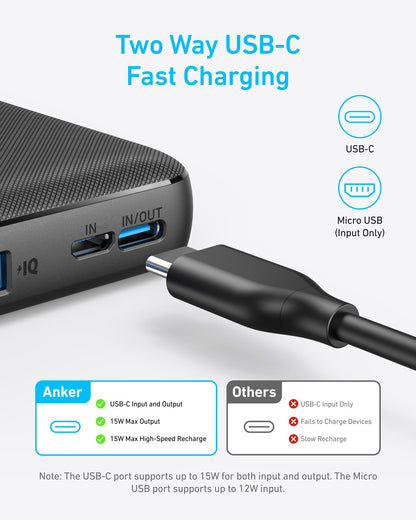 Anker Power Bank(PowerCore 10K),Compact Travel-Ready 10,000mAh Battery Pack with PowerIQ Charging Technology,5V/3A High-Speed Charging for iPhone,iPad,and More (USB-C Input and Output（Black），1pack) 🍁 All In One Marketplace Canada