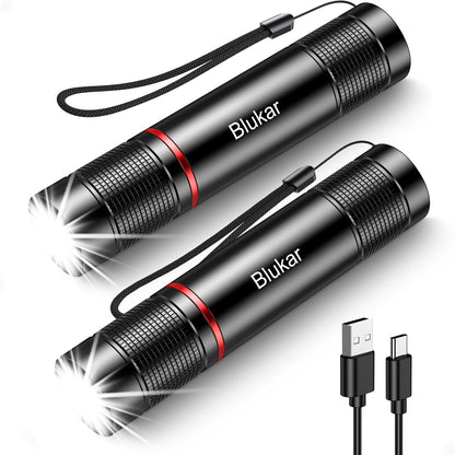 Blukar LED Rechargeable Flashlight 2 Pack, Super Bright Small Handheld Flashlights- Zoomable, Adjustable Brightness, Long Lasting Flash Light, Waterproof Pocket Size Torch Light for Emergency, Camping 🍁 All In One Marketplace Canada