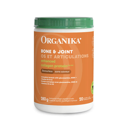 Organika Canadian-Made Enhanced Collagen Bone and Joint Powder - with Glucosamine, MSM, Chondroitin Sulfate, Vitamin D3 and K2 | Helps Restore Bone and Joint Health + Healthier Skin and Hair - 280g 🍁 All In One Marketplace Canada