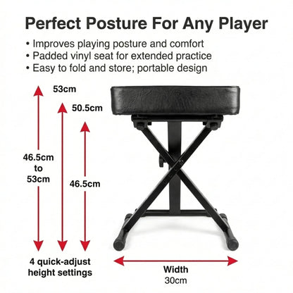 RockJam KB100 Adjustable Padded Keyboard Bench, X-Style, Black 🍁 All In One Marketplace Canada